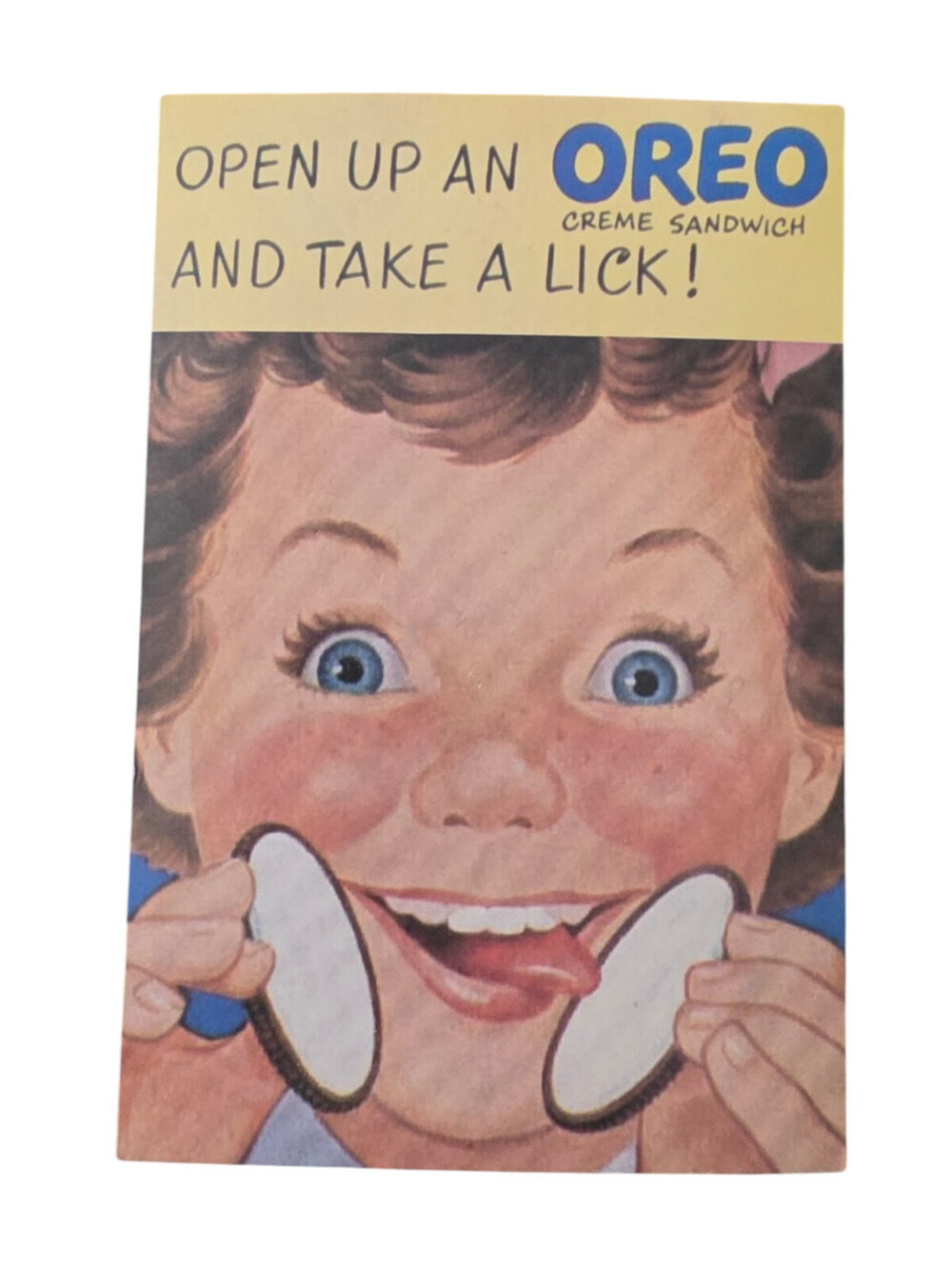 Vintage Repro 1950 print advertisement for Oreo Creme Sandwich Postcard Size